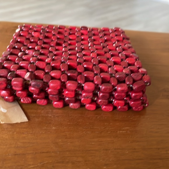 Set of 4 Red Vintage Coasters-Wood Beaded-Square Shape-Barware - Picture 3 of 3